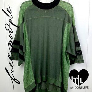 FREE PEOPLE Mixed Media Oversized Athletic-Style Crewneck